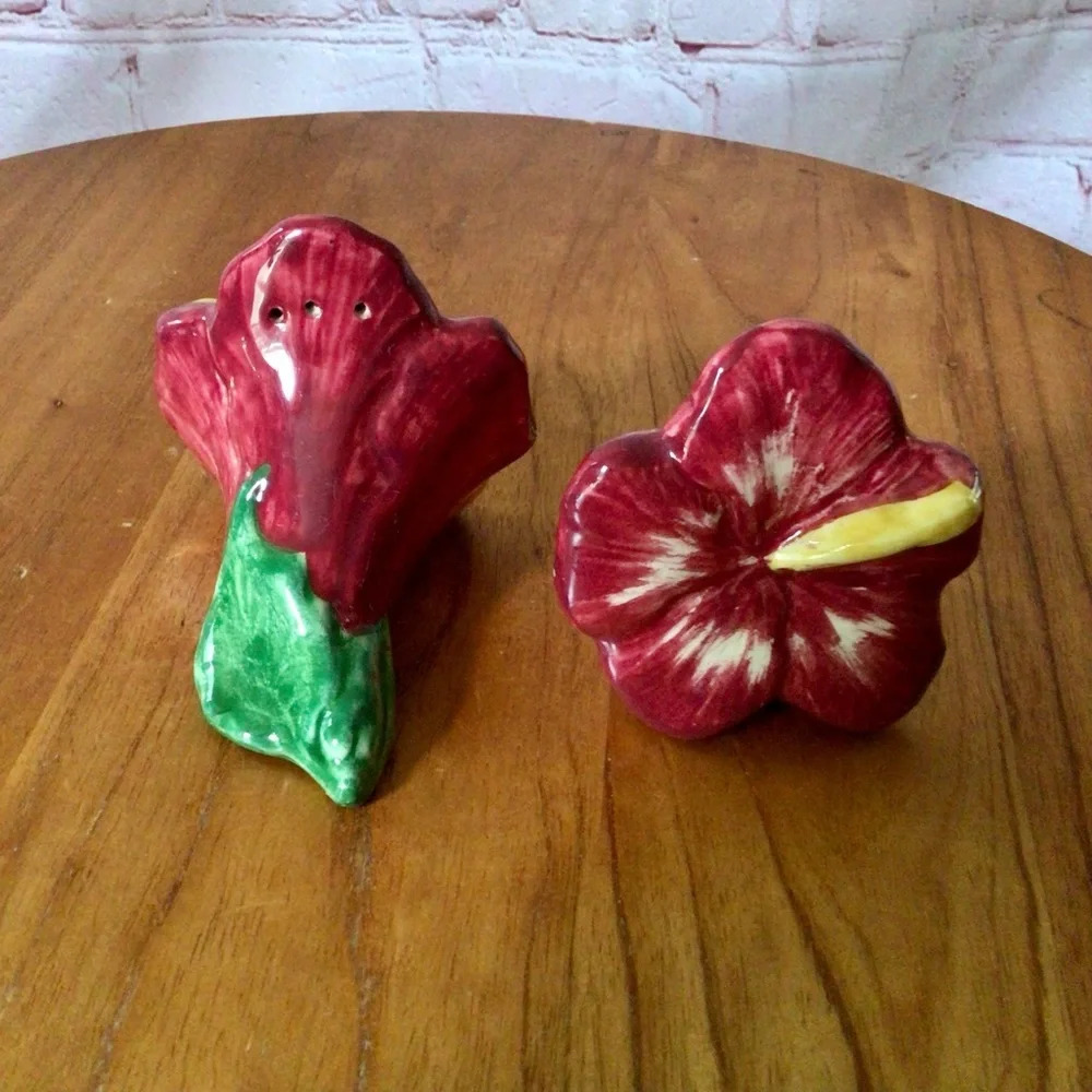 Vintage Hand Painted Flower Ceramic Salt and Pepper Shaker Pair
